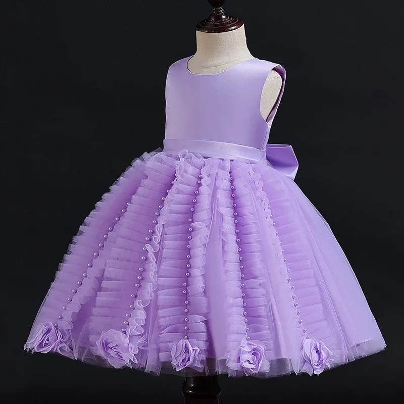 Flower Girls Princess Wedding Party Tutu Dress With Pearl for 3-10 Years