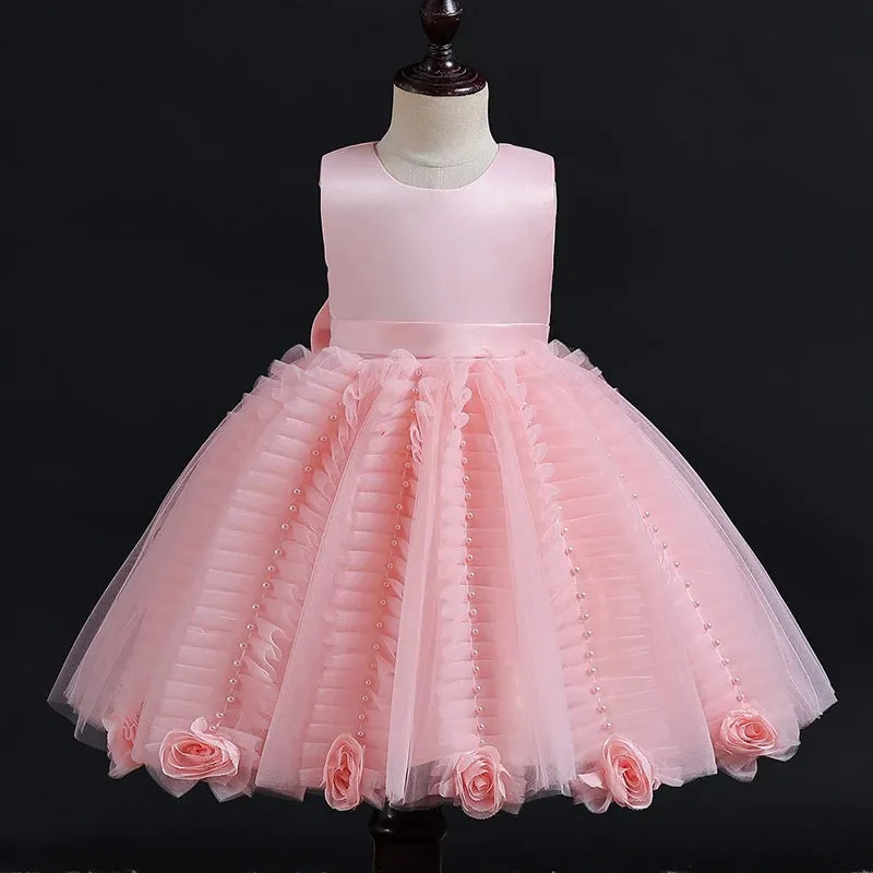 Flower Girls Princess Wedding Party Tutu Dress With Pearl for 3-10 Years