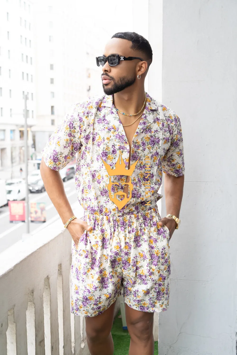 Flowers Spring/Summer Men's Lace Two-Piece Clothing: Sophisticated & Versatile Ensemble