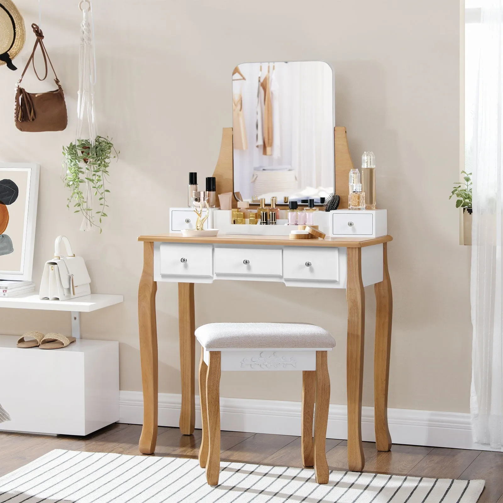 Frameless Mirror Dressing Table