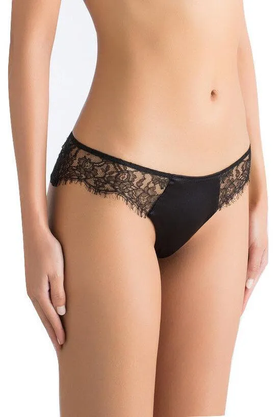 French Chantilly Lace Silk Satin Thong