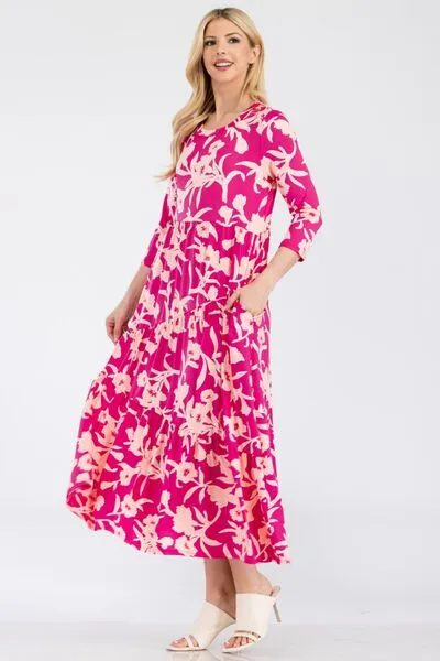 Full Size Floral Round Neck Ruffle Hem Dress