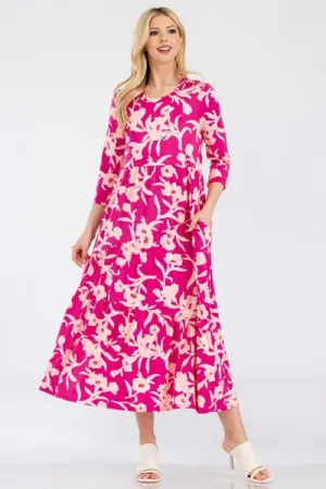 Full Size Floral Round Neck Ruffle Hem Dress