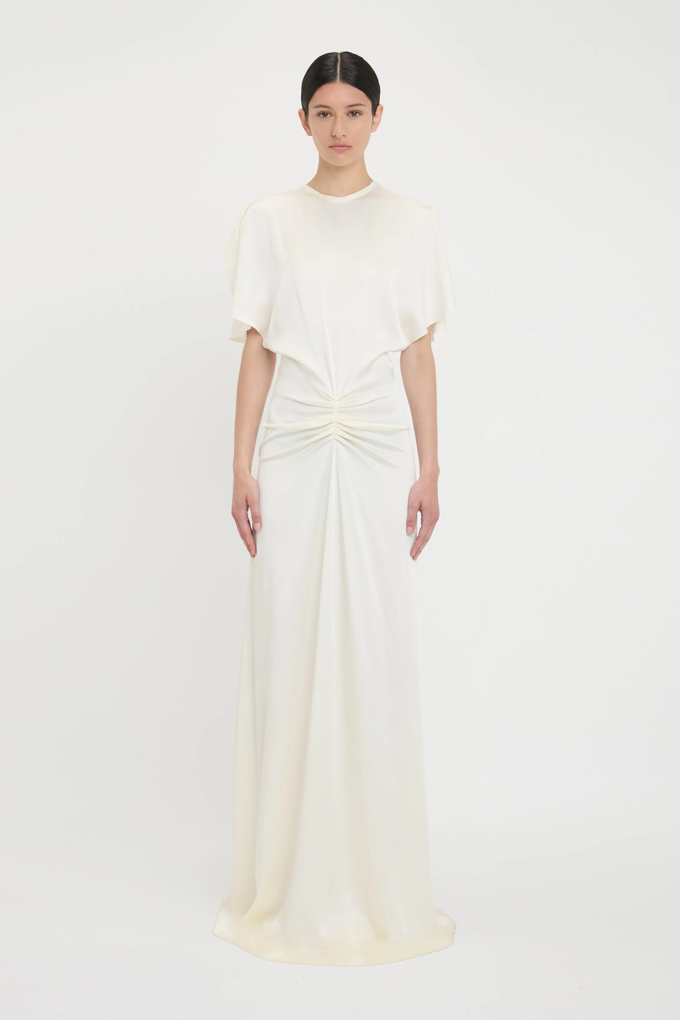 Gathered Waist Floor-Length Dress In Ivory