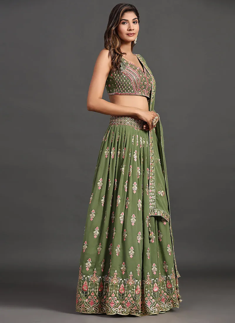 Green Multi Embroidery Traditional Lehenga Choli