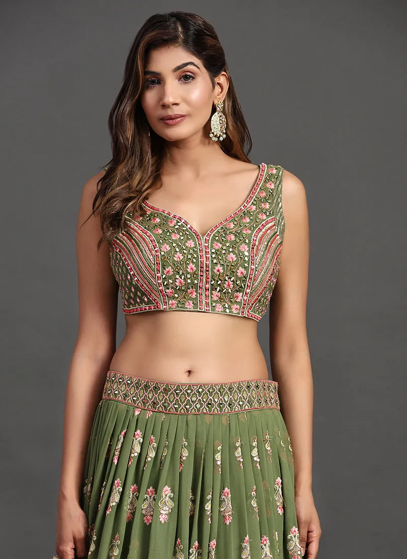 Green Multi Embroidery Traditional Lehenga Choli