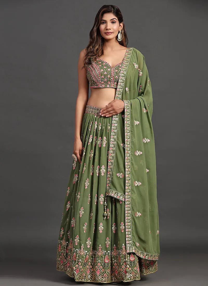 Green Multi Embroidery Traditional Lehenga Choli