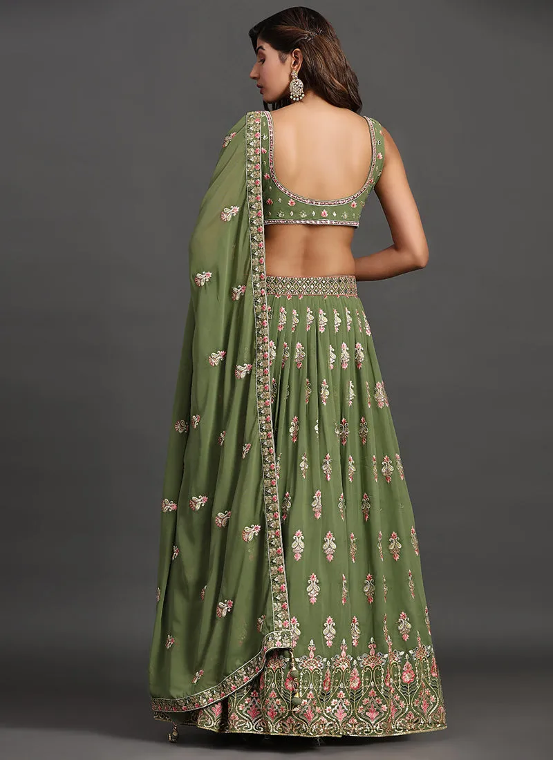 Green Multi Embroidery Traditional Lehenga Choli