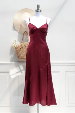 Harlow Satin Dress - Burgundy