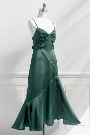 Harlow Satin Dress - Emerald Green