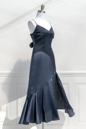 Harlow Satin Dress - Navy Blue