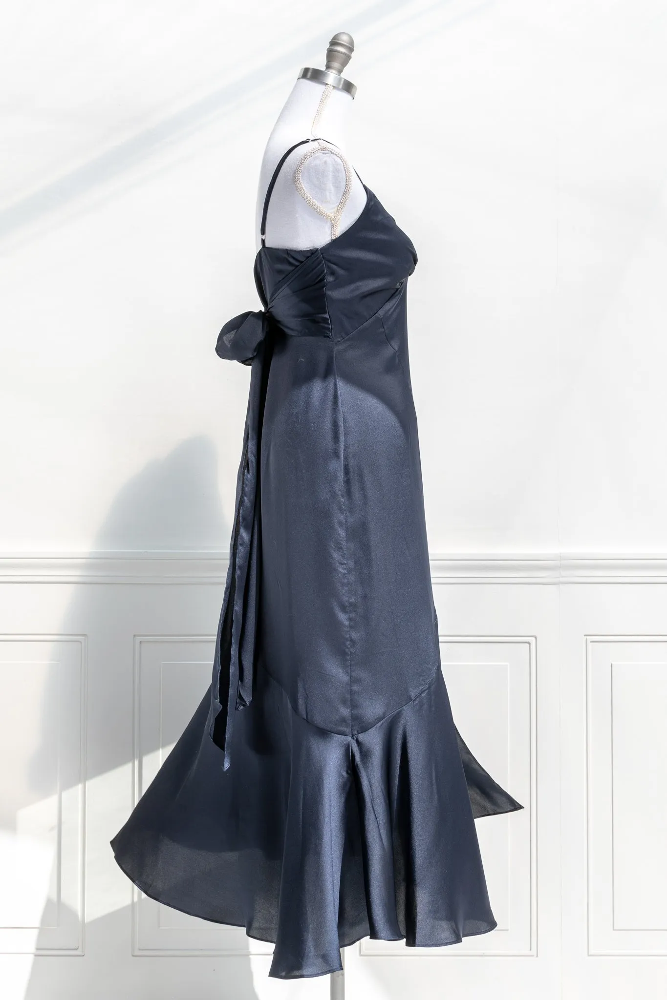 Harlow Satin Dress - Navy Blue