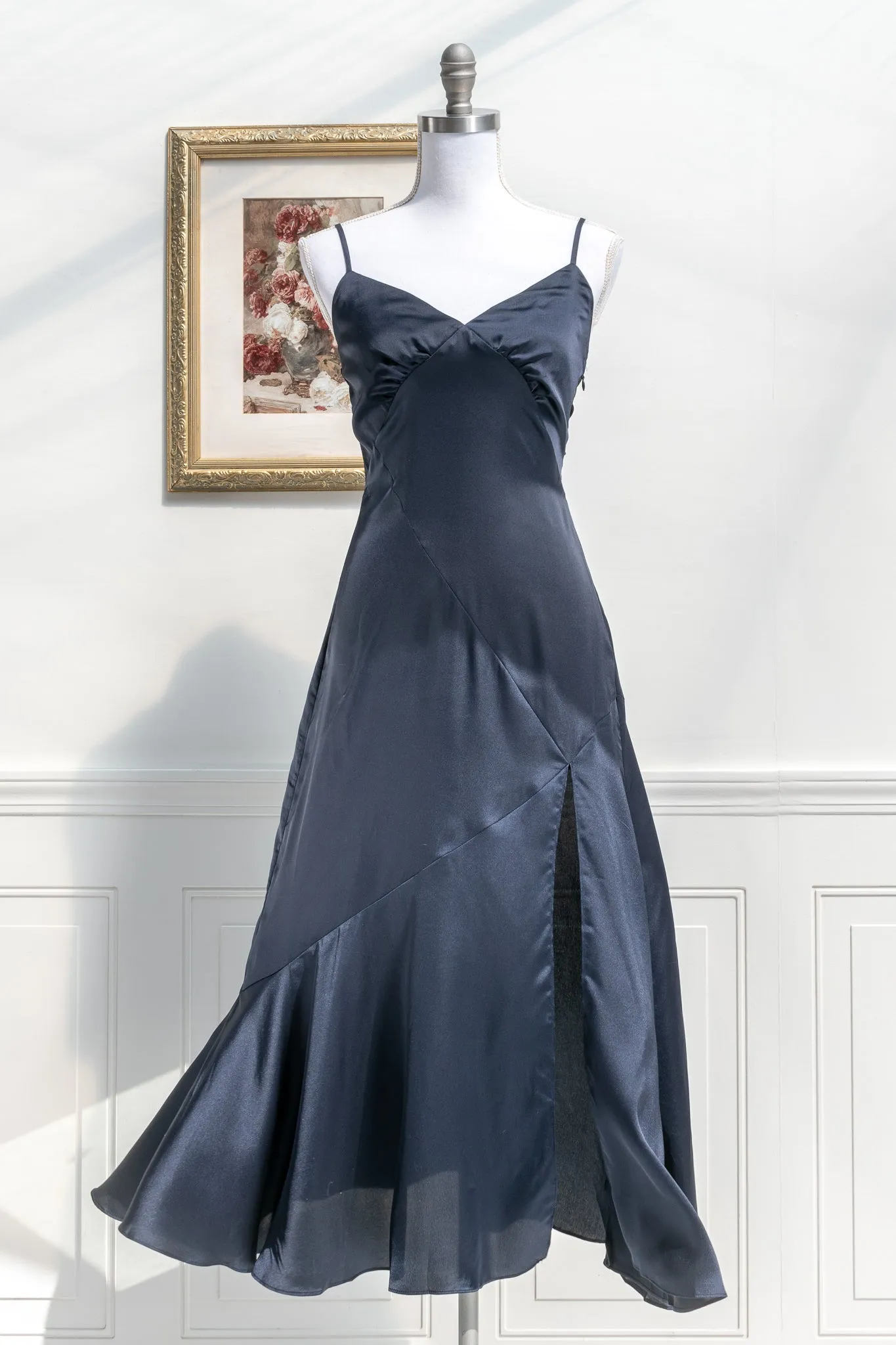 Harlow Satin Dress - Navy Blue