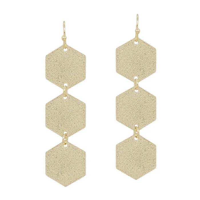 Hexagon Satin Textured Drop Earrings