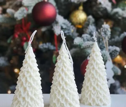 Hola Christmas Petals Candle Pack of 3 - Christmas Tree Shaped Scented Wax Candle - Christmas Candles Gift for Xmas Party Holiday New Year Decoration (White)