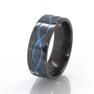 Infinity Symbol Ring, Black Zirconium Ring, 8mm Anodized Ring