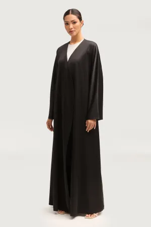 Jumana Satin Open Abaya - Black