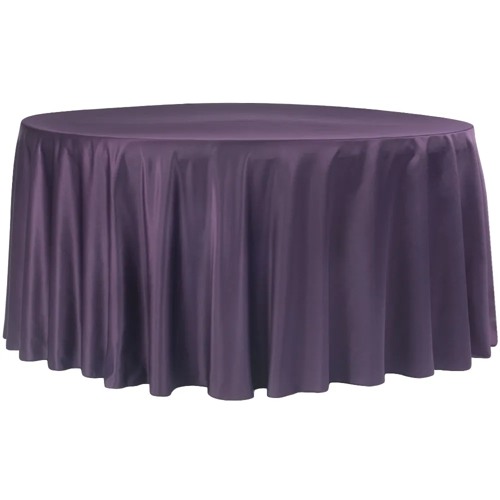 Lamour Satin 120" Round Tablecloth - Eggplant/Plum