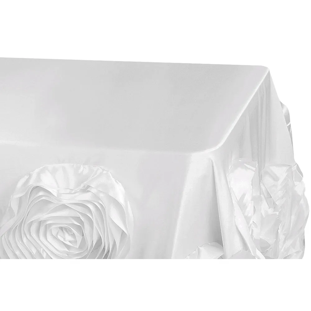 Large Rosette Flower Tablecloth 90"x132" Oblong Rectangular - White