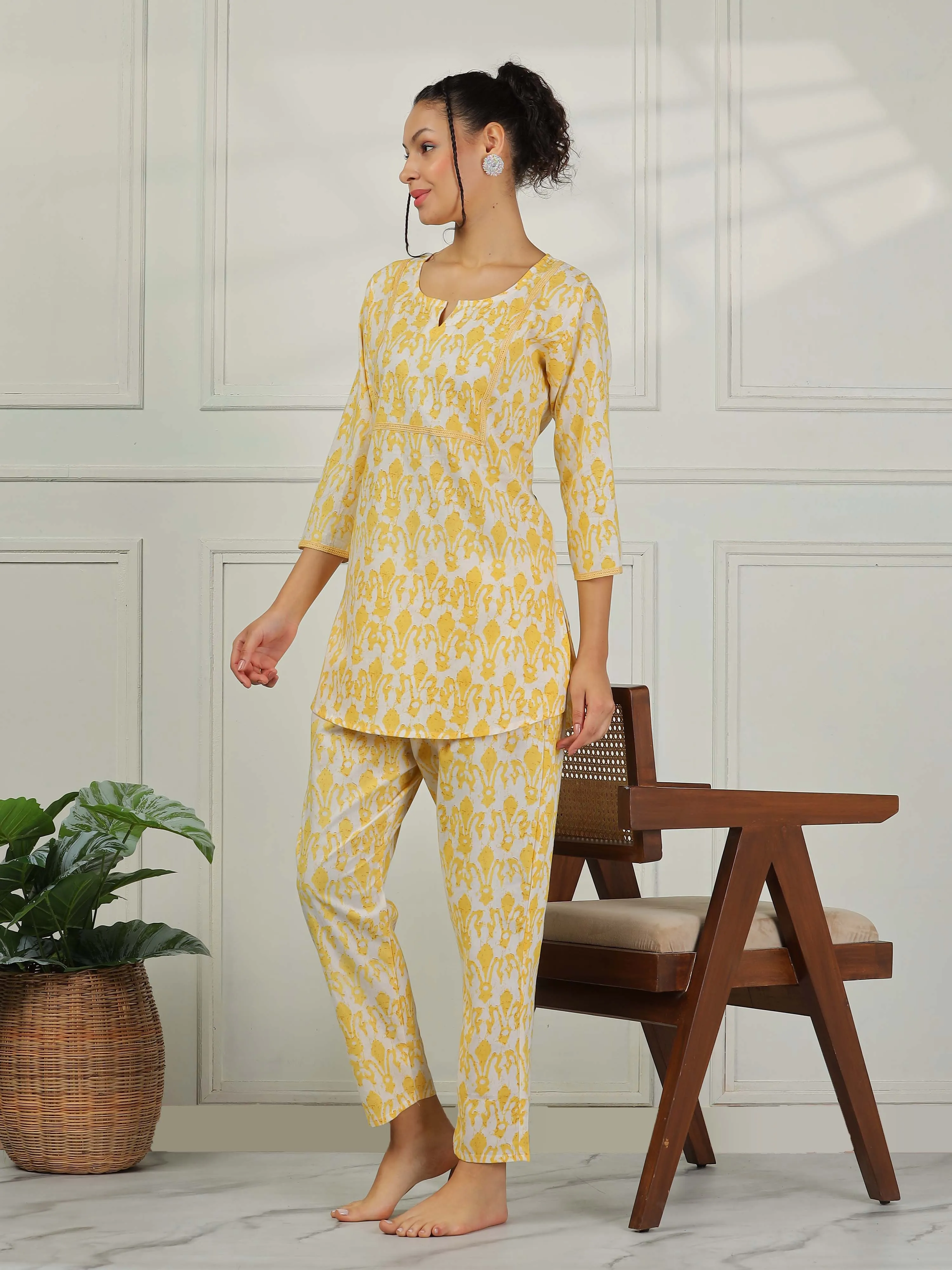 Lemon Yellow Cotton Pajama Set for Women With Breathable & Cozy Fit