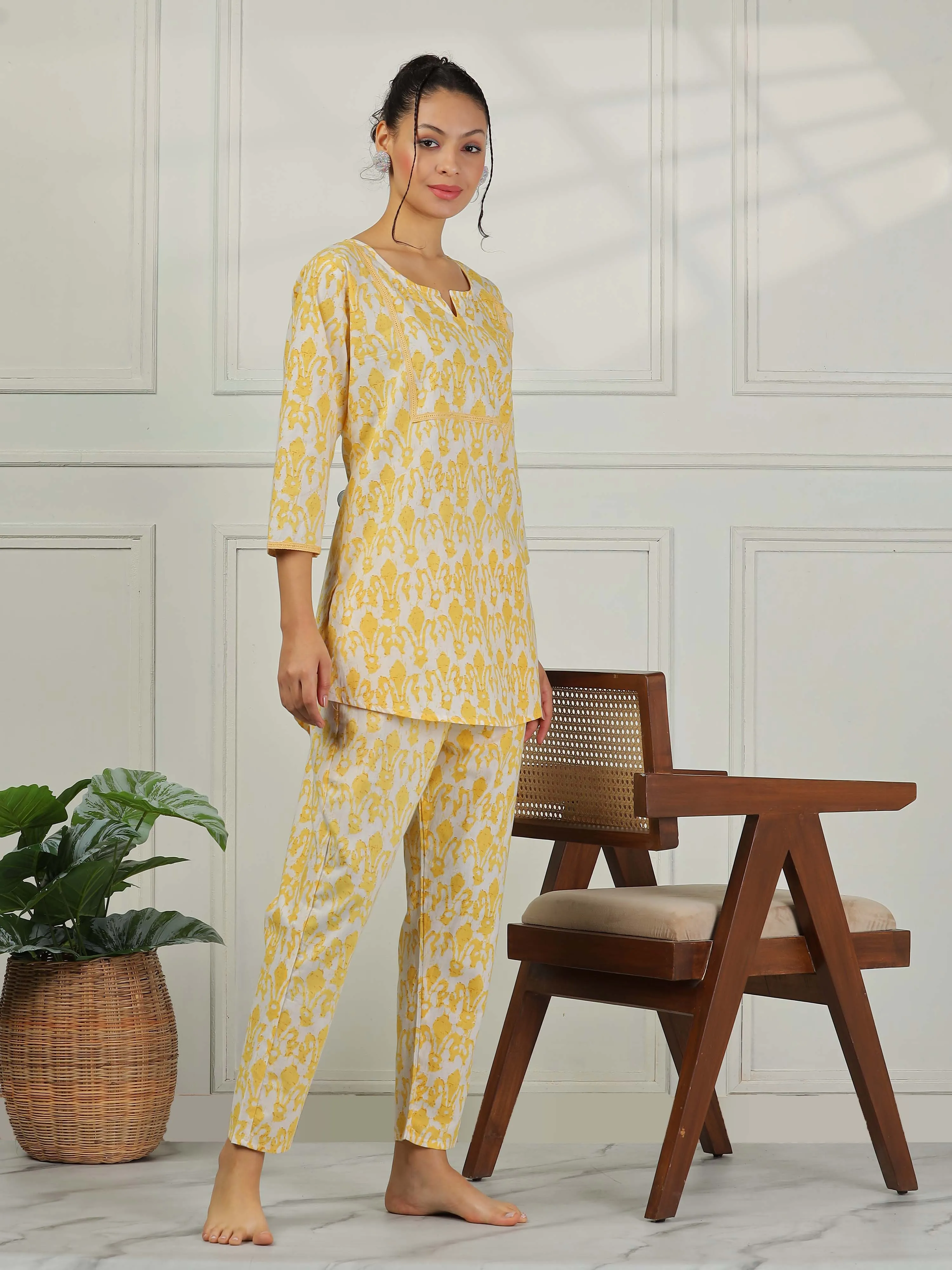 Lemon Yellow Cotton Pajama Set for Women With Breathable & Cozy Fit