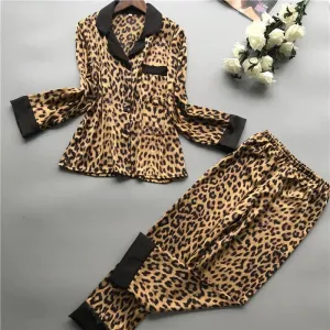 Leopard Print Long Sleeve Comfy Pajamas Set