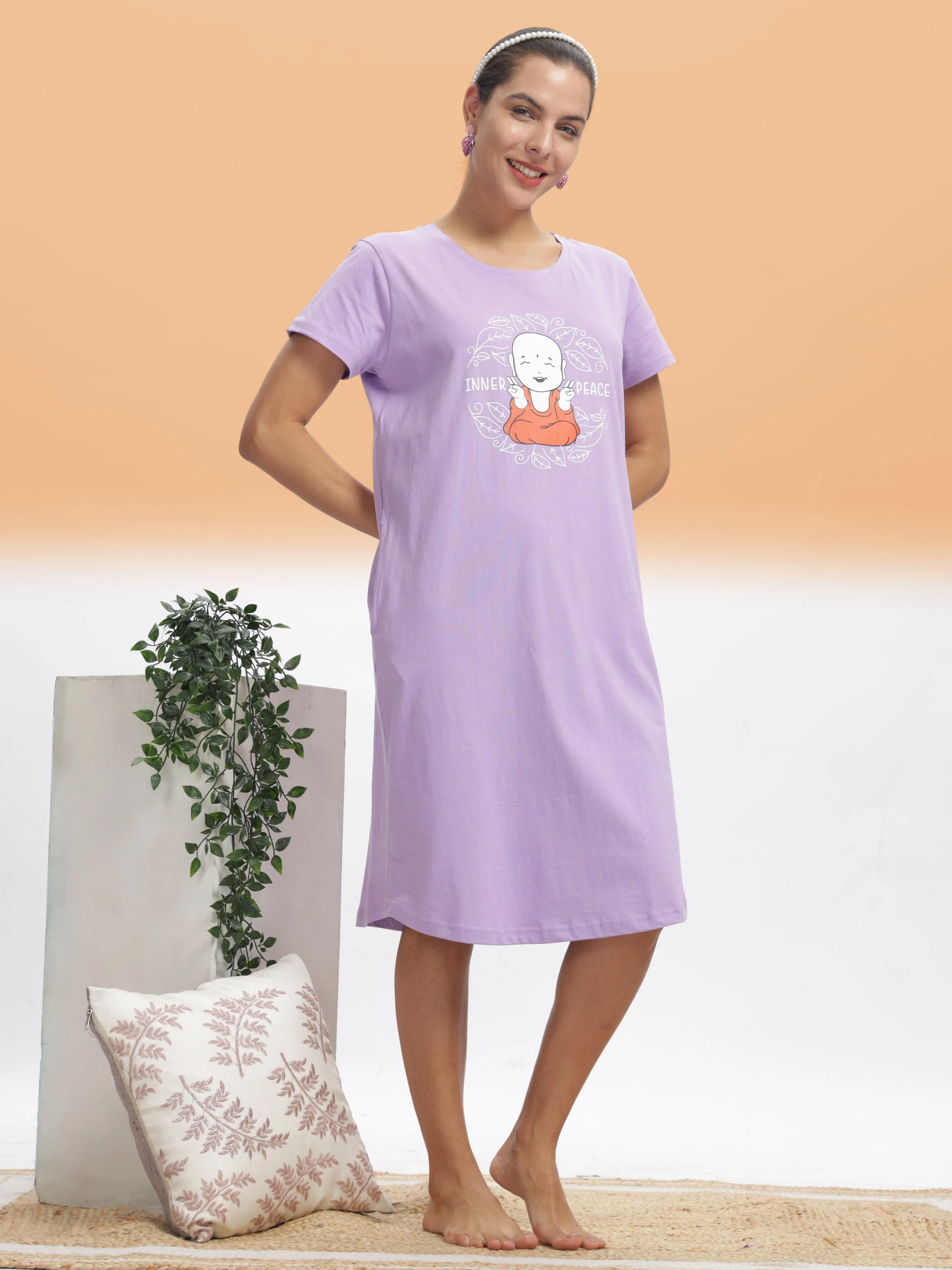 Lilac Dream Plus Size Hosiery Cotton Short Nighty