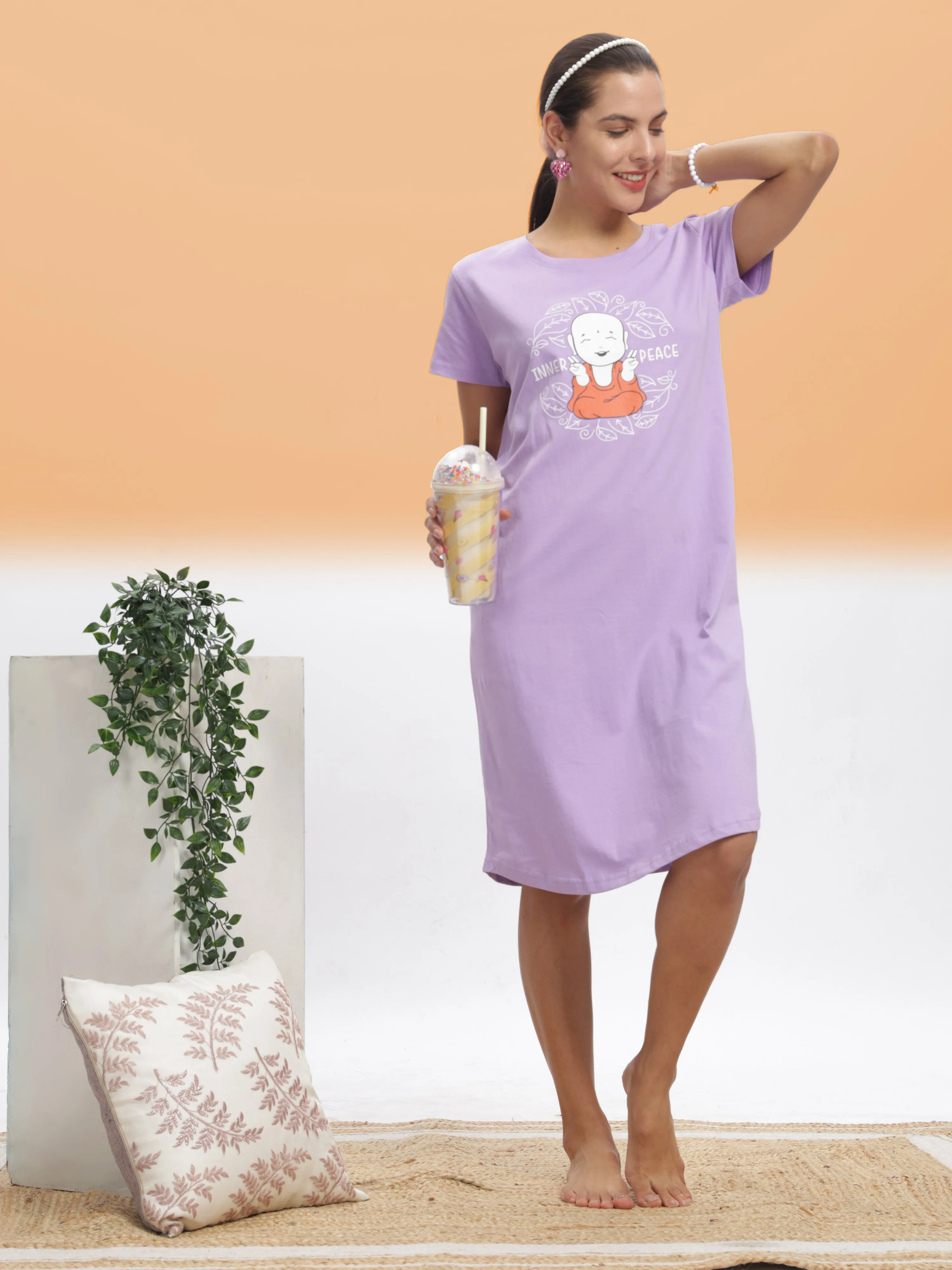 Lilac Dream Plus Size Hosiery Cotton Short Nighty