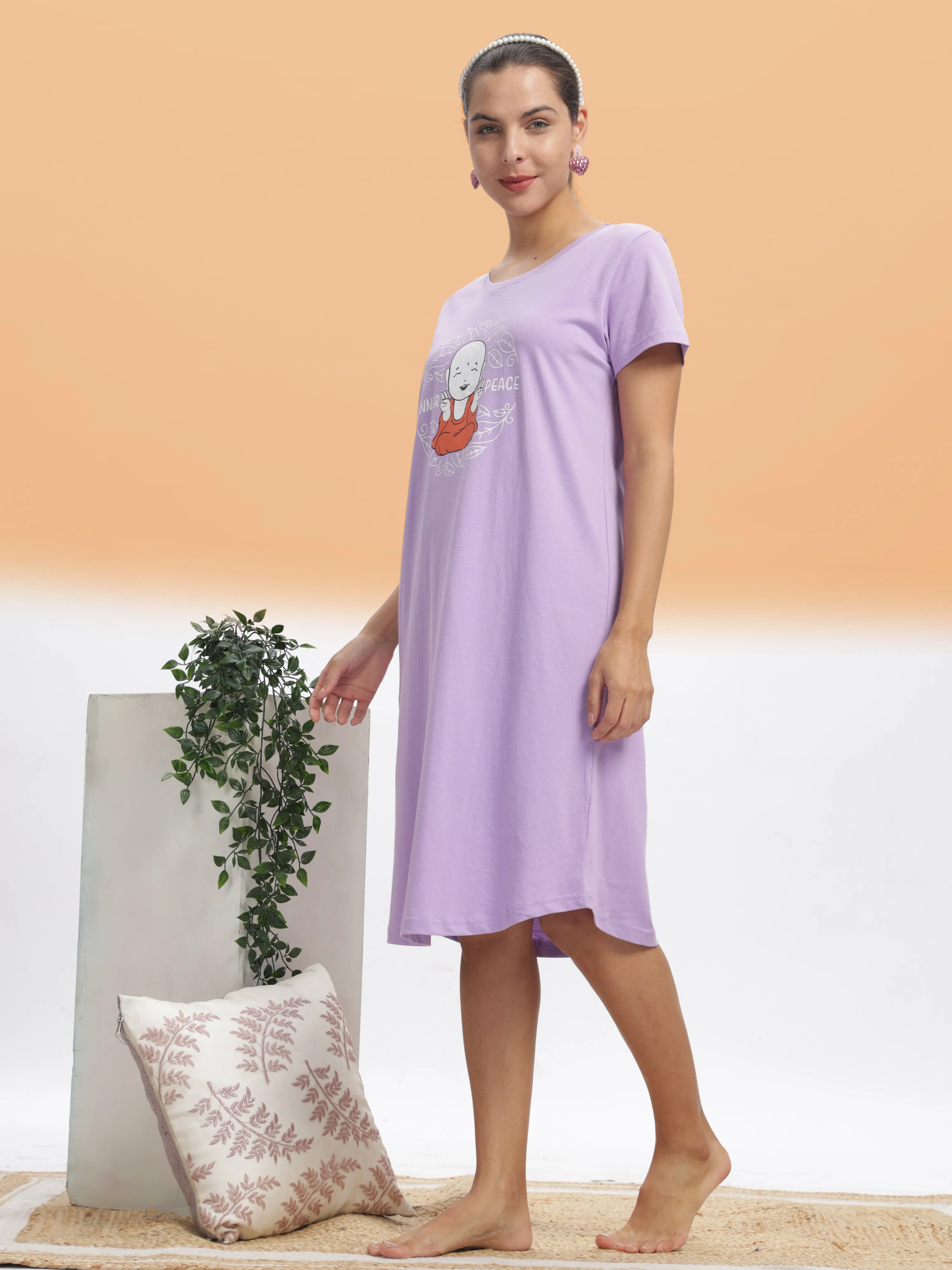 Lilac Dream Plus Size Hosiery Cotton Short Nighty