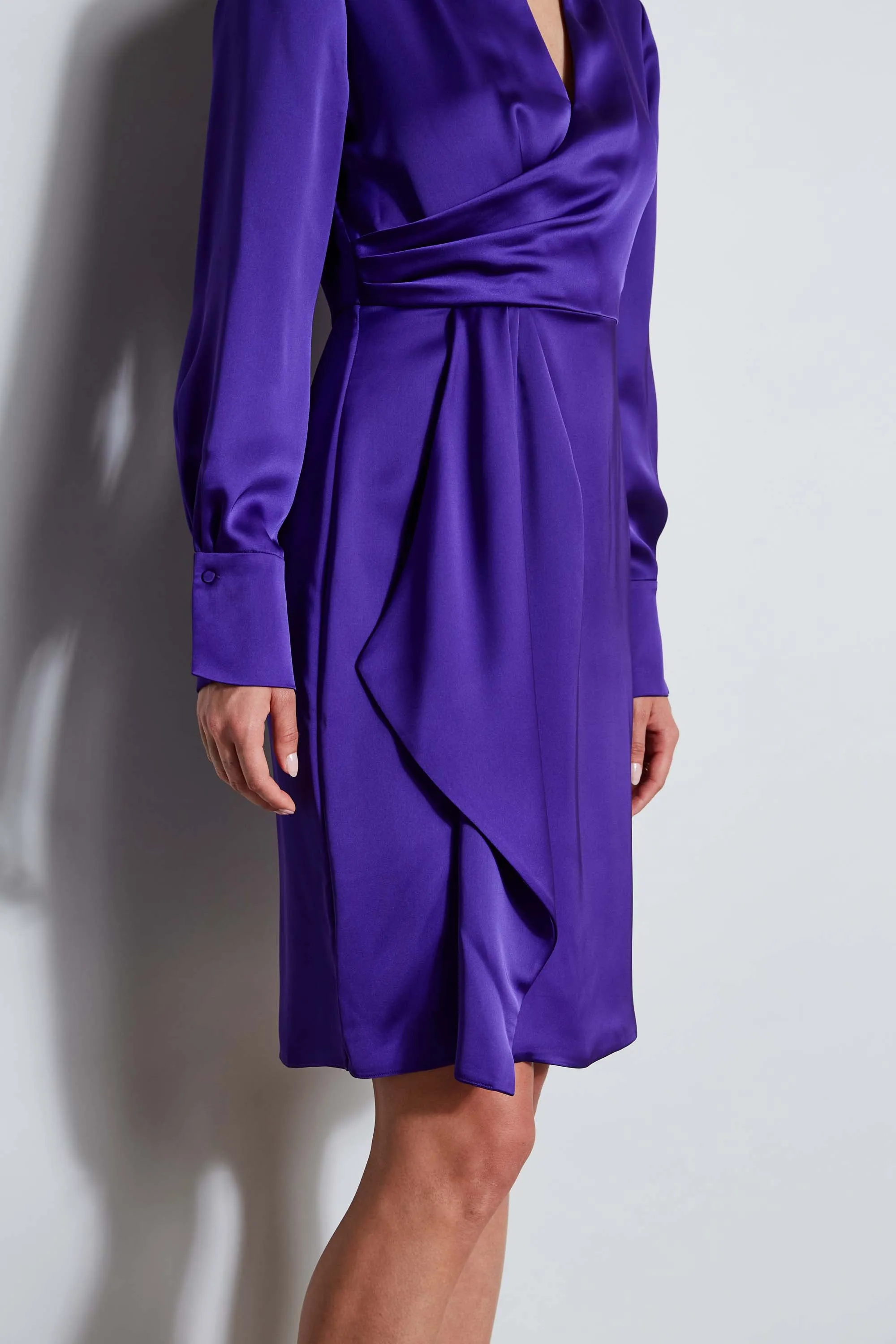 Long Sleeve Satin Wrap Dress