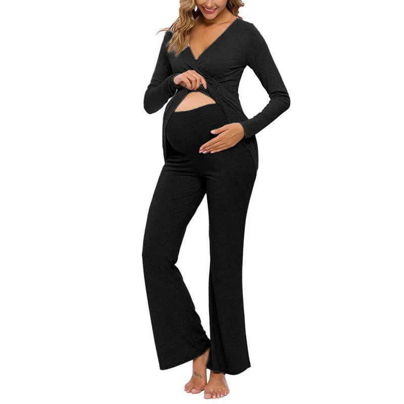 Long Sleeve Soft Cotton Maternity Nursing Pajamas