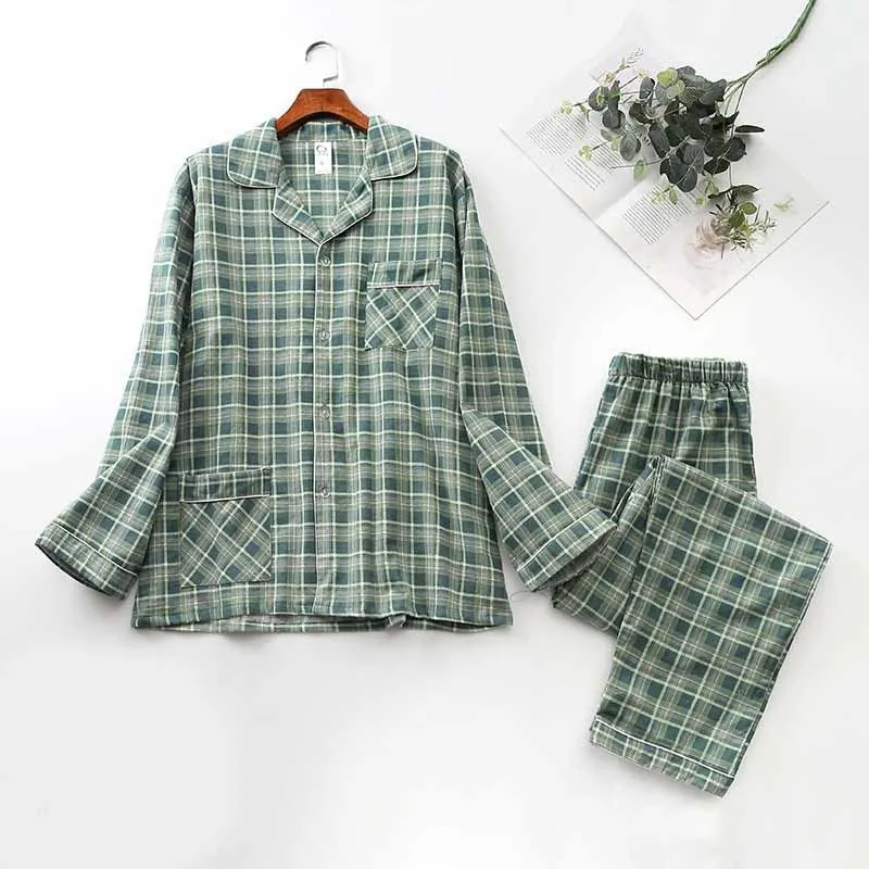 Long-sleeved Trousers And Brushed Plaid Pajama Set