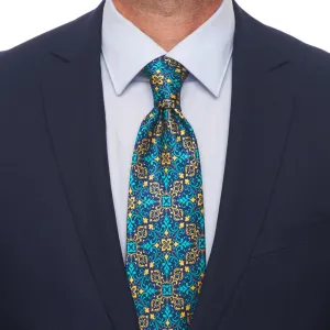 Lorenzo the Magnificent Turquoise and Yellow Duchesse Silk Tie