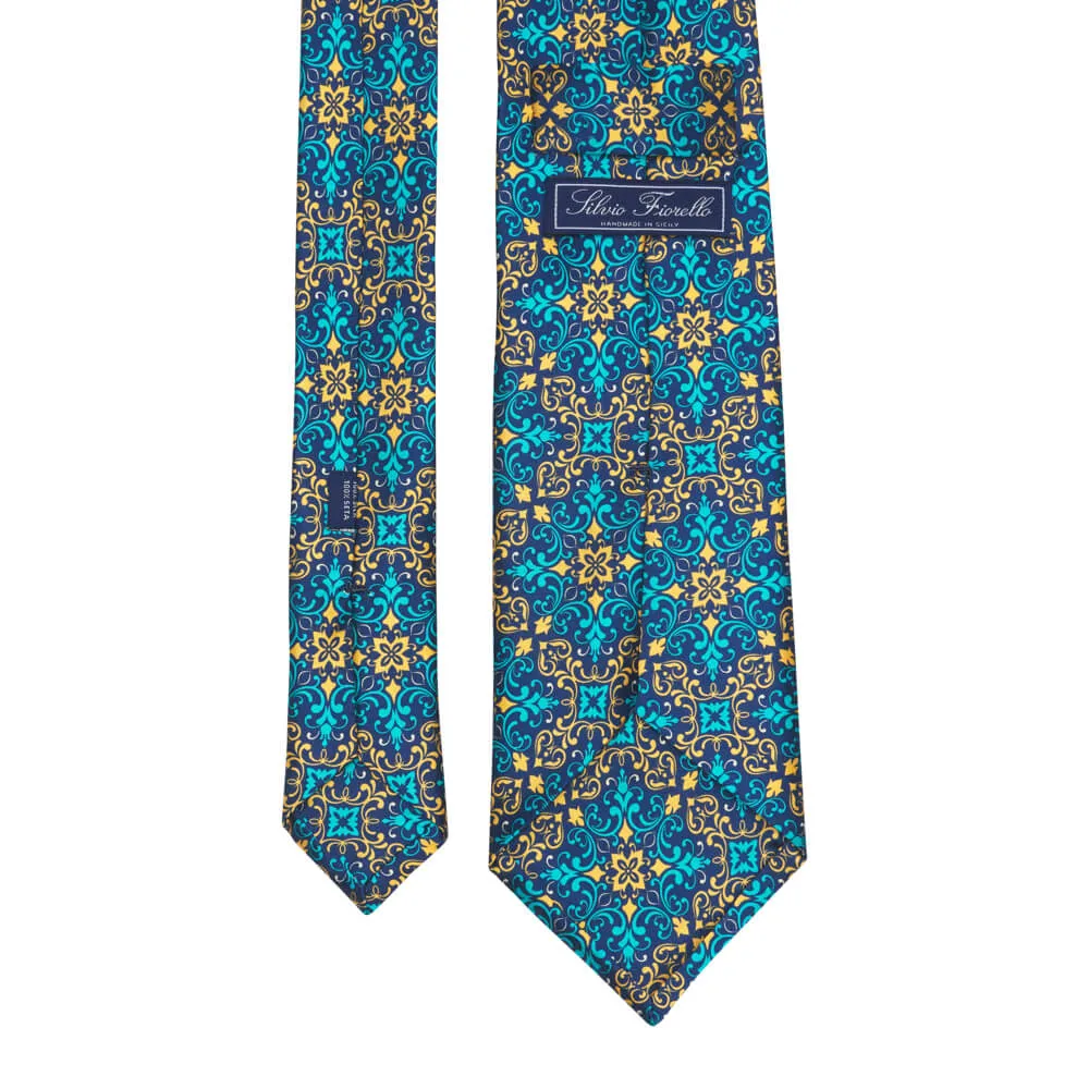 Lorenzo the Magnificent Turquoise and Yellow Duchesse Silk Tie