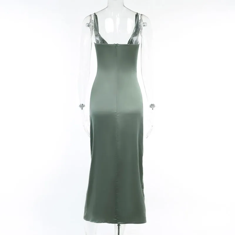 Lux Satin Deep Neck Dress