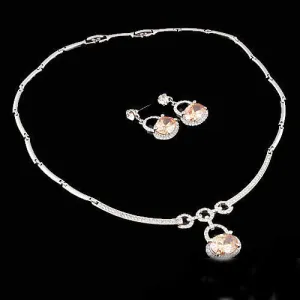 LUX Swarovski Rhinestone Bridal Necklace Earring Set Love Lock