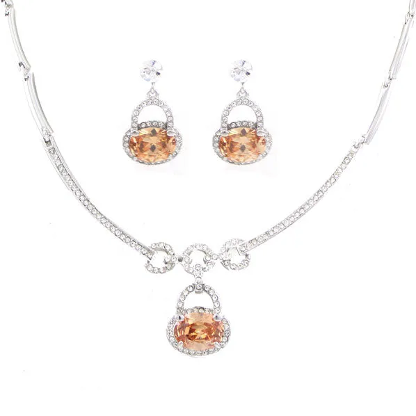 LUX Swarovski Rhinestone Bridal Necklace Earring Set Love Lock