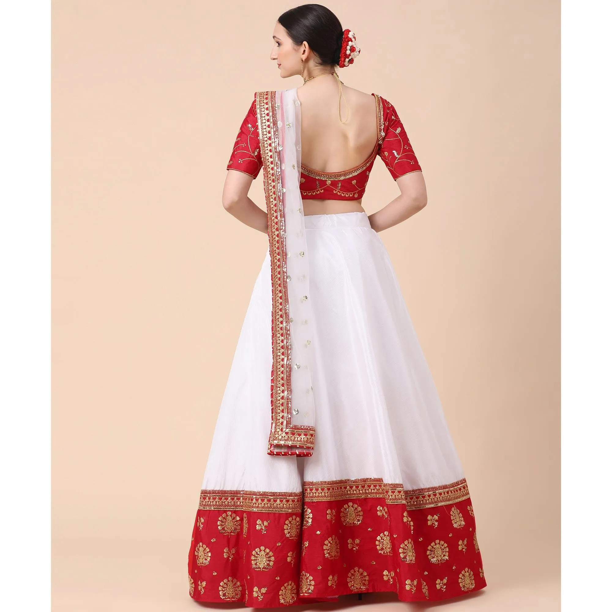 Maroon-White Party Wear Sequins Embroidered Satin Lehenga Choli