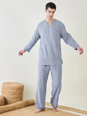 Mens Blue Cotton Night Suit