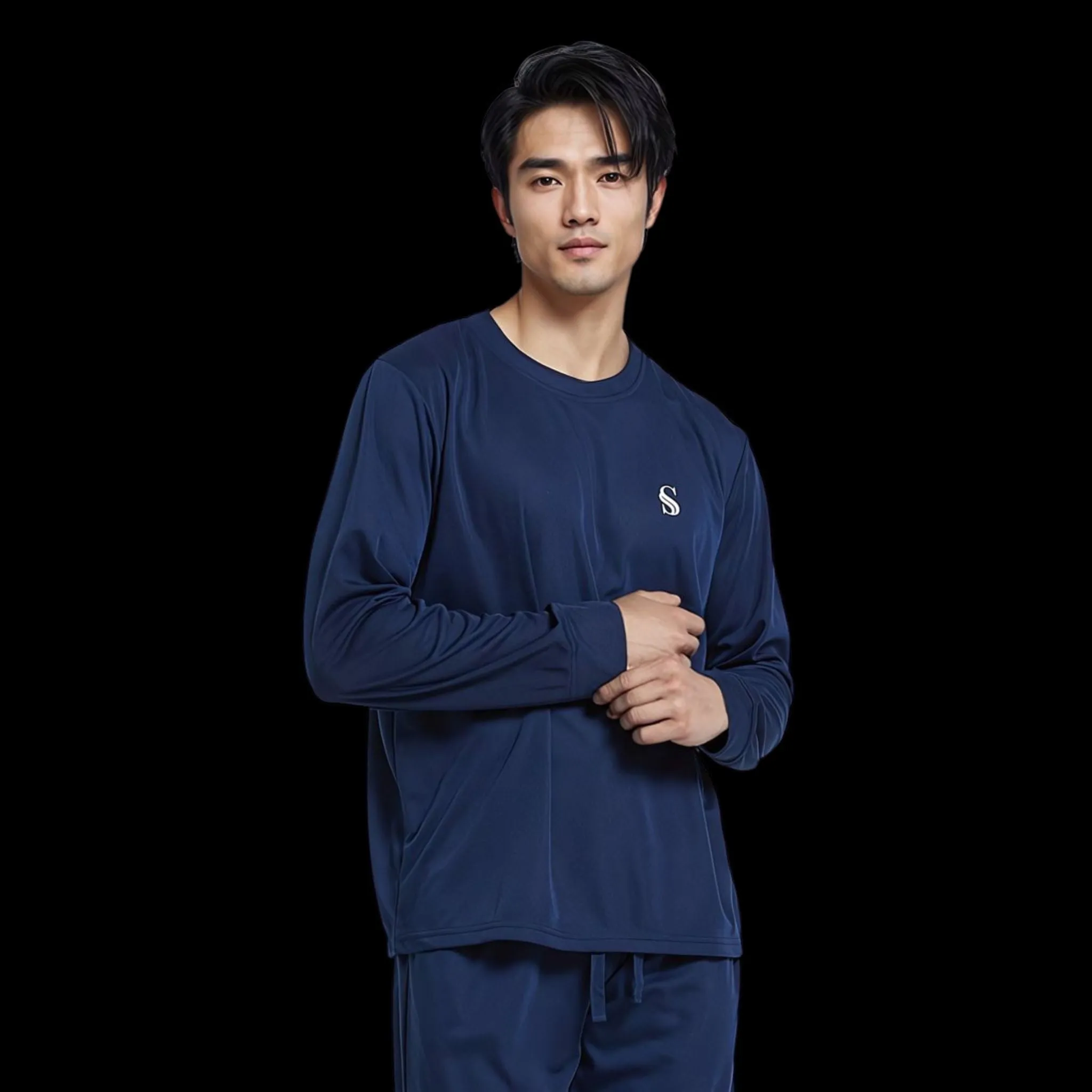 Men's Brushed Navy Pyjama Set, Jogger Style Luxury Loungewear