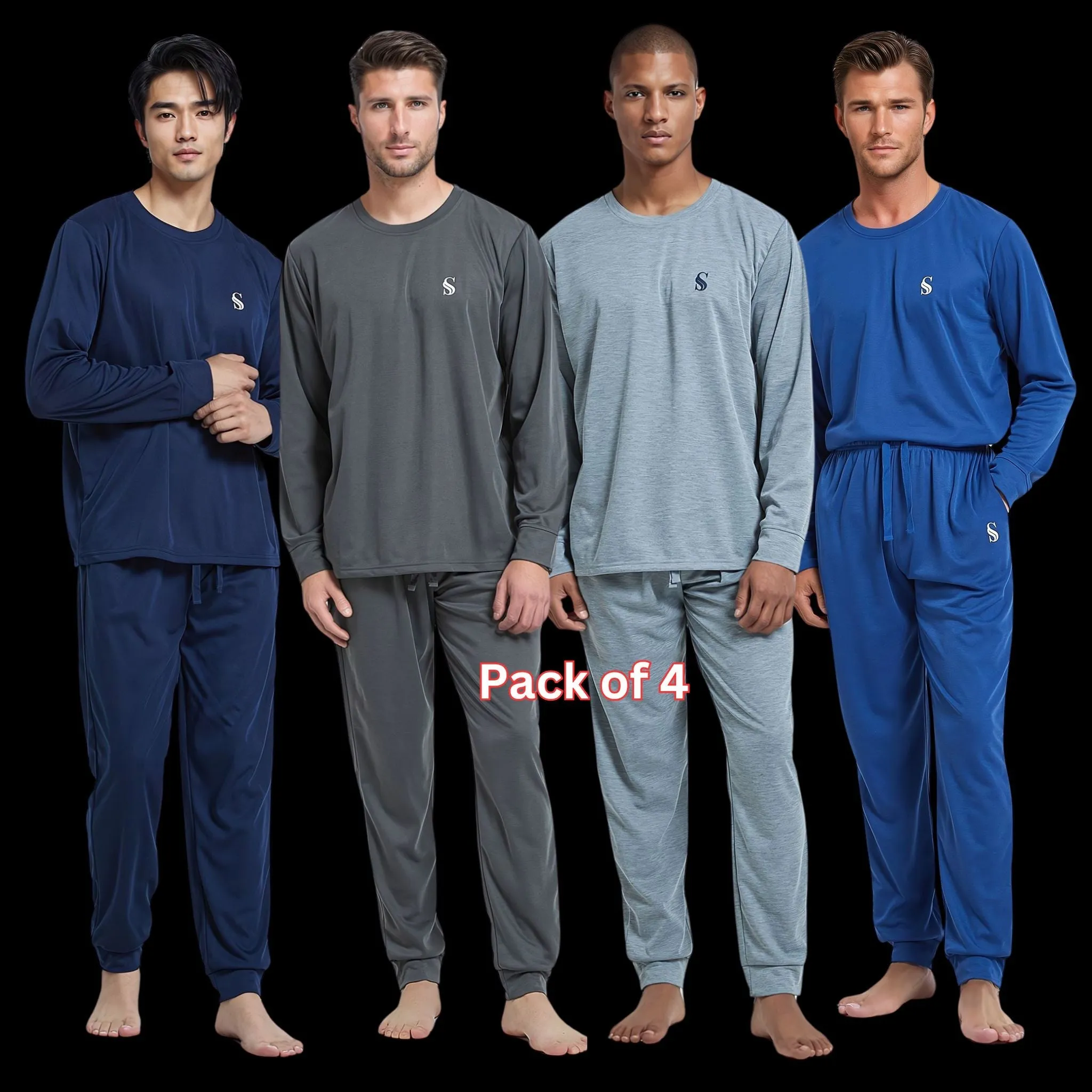 Men's Brushed Navy Pyjama Set, Jogger Style Luxury Loungewear