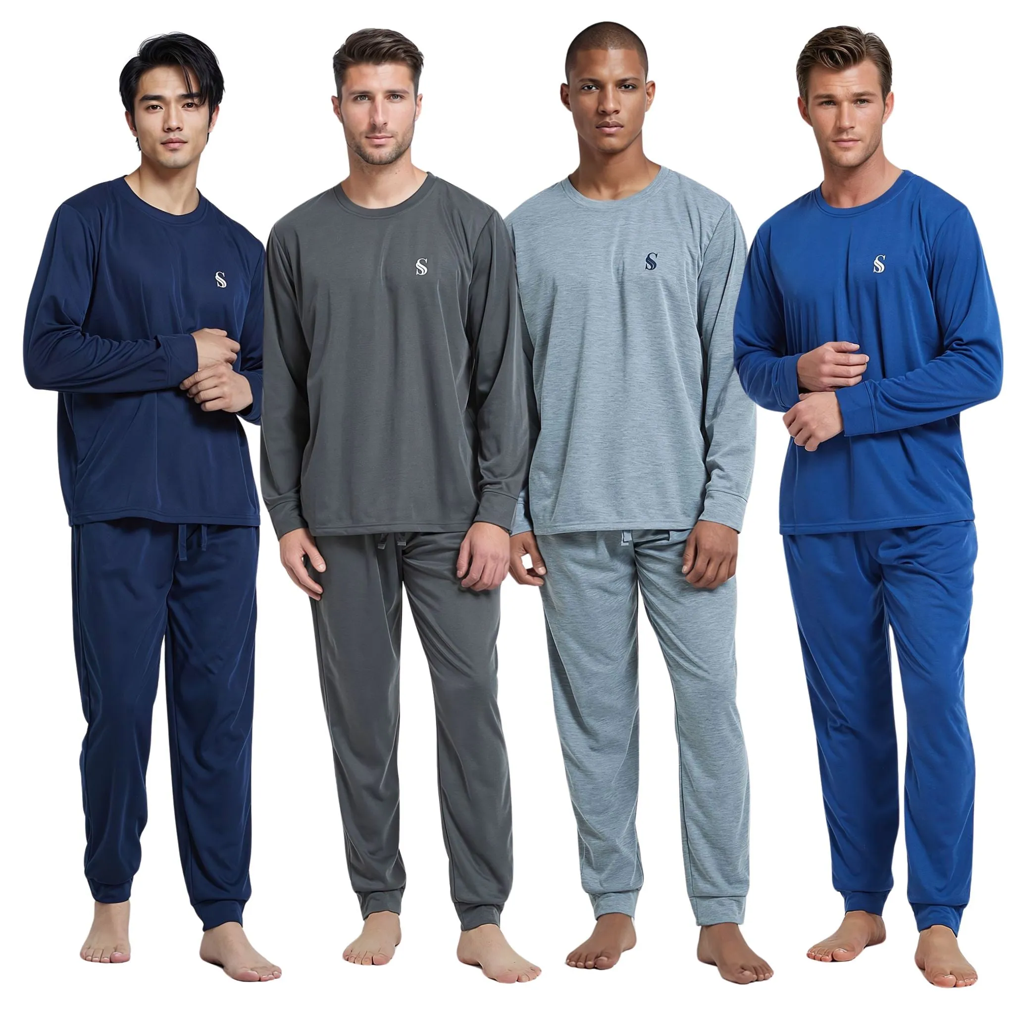 Men's Brushed Navy Pyjama Set, Jogger Style Luxury Loungewear