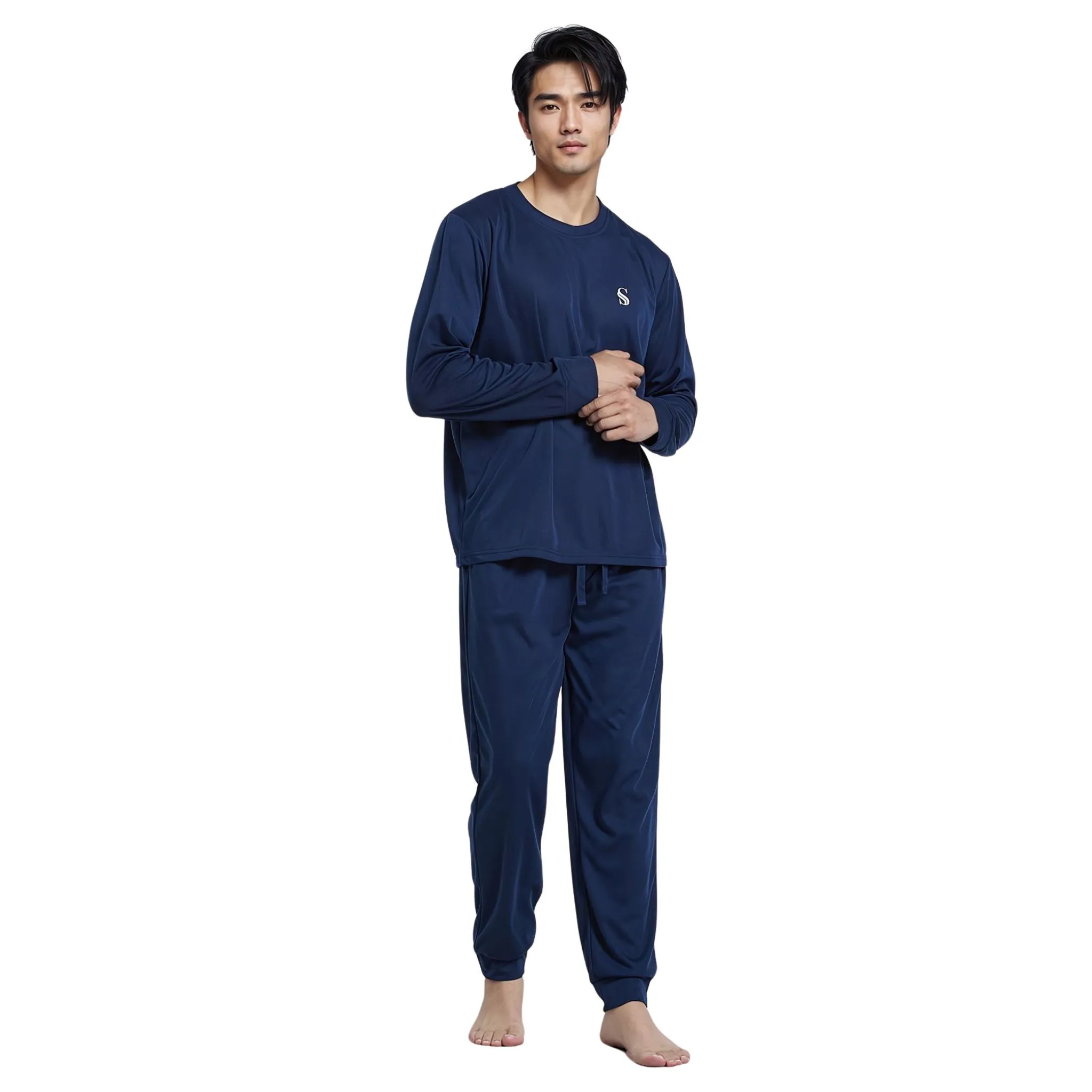 Men's Brushed Navy Pyjama Set, Jogger Style Luxury Loungewear