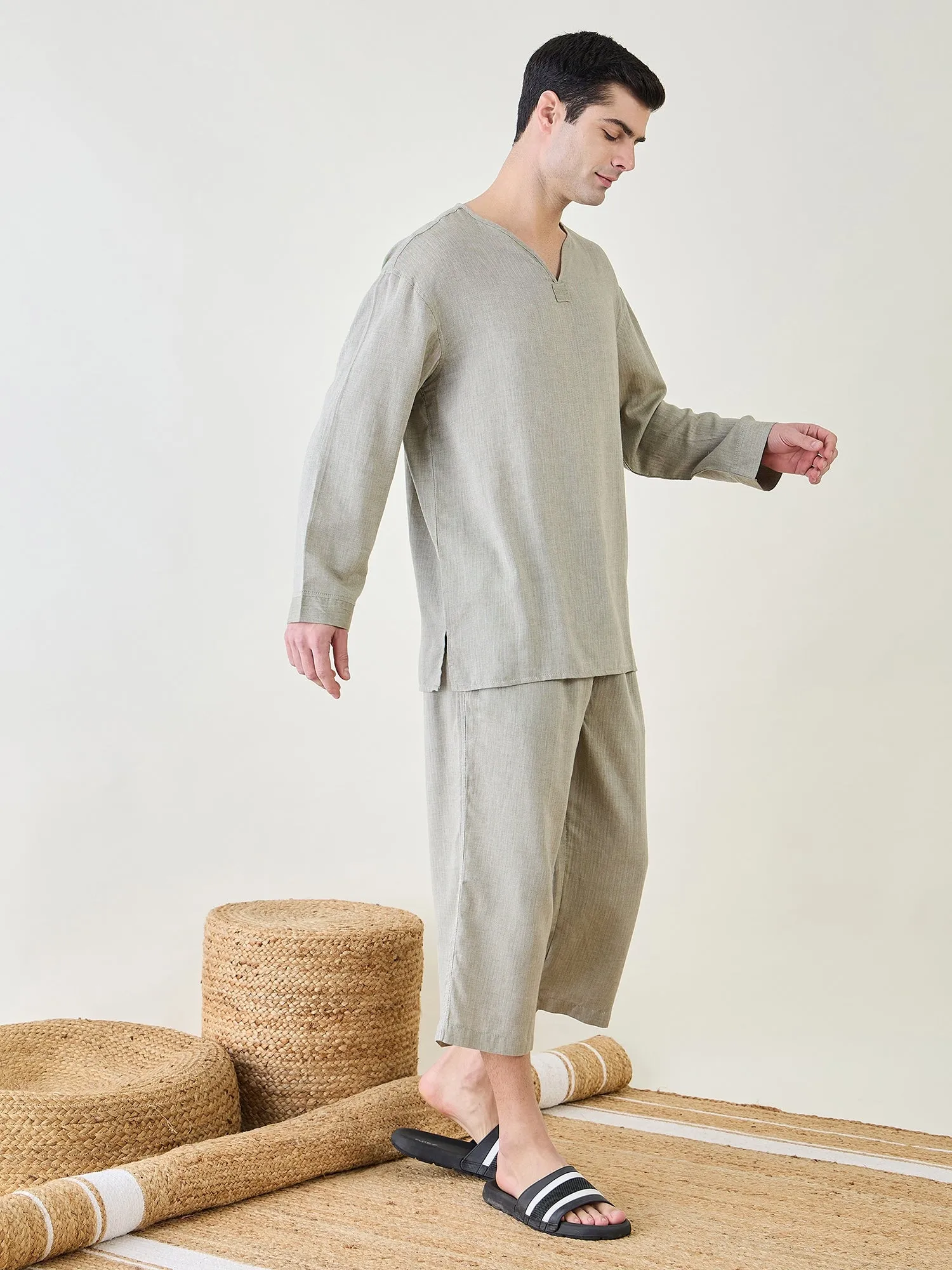 Mens Green Cotton 3/4 Pyjama Set