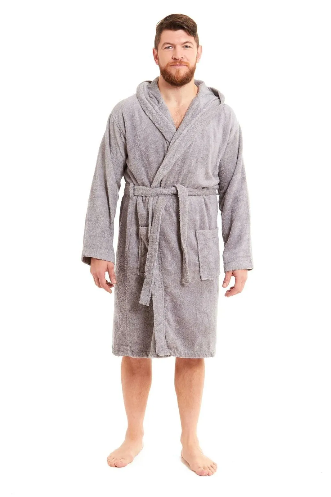 Men's Luxury Bamboo Cotton Hooded Bathrobe Ultra-Soft Towelling Robe for Home Gym and Spa in Multiple Sizes and Colours by Daisy Dreamer