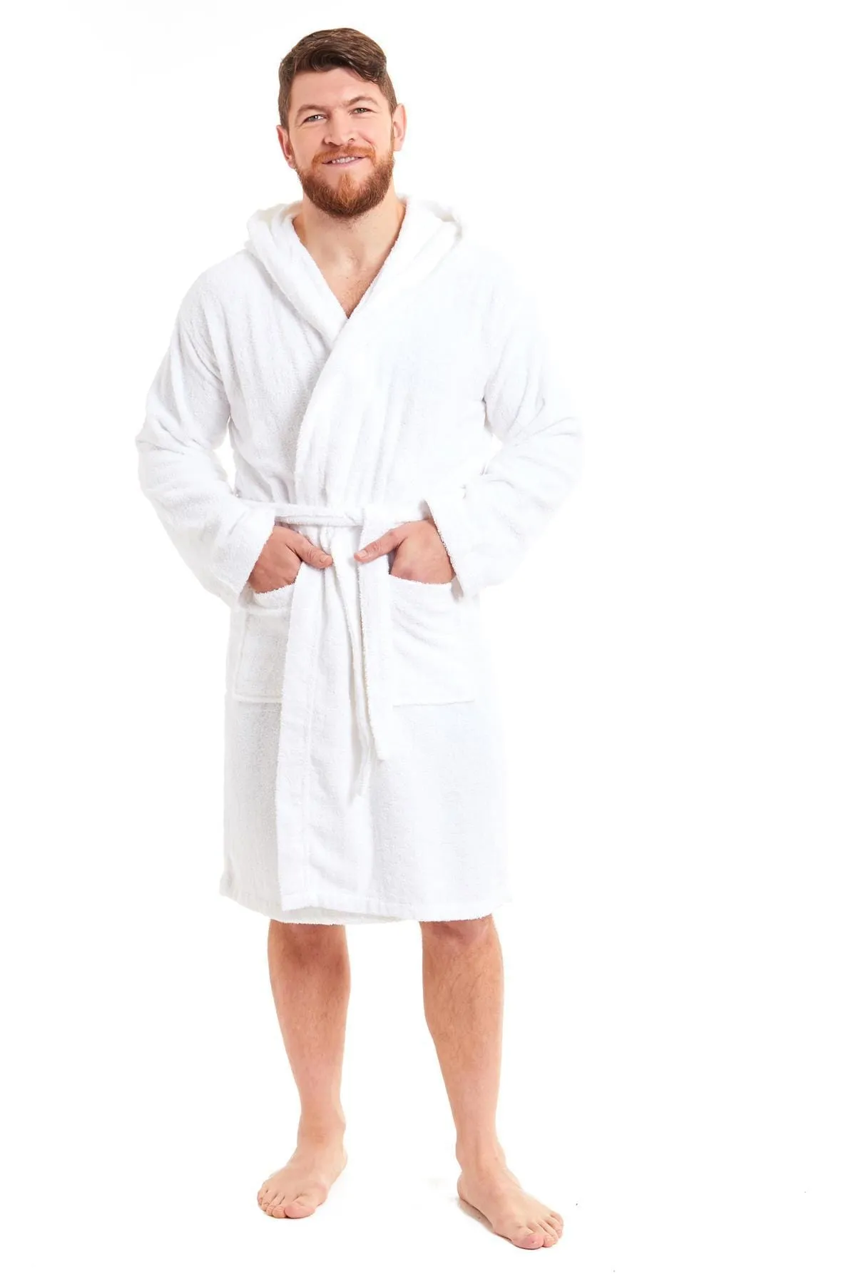 Men's Luxury Bamboo Cotton Hooded Bathrobe Ultra-Soft Towelling Robe for Home Gym and Spa in Multiple Sizes and Colours by Daisy Dreamer