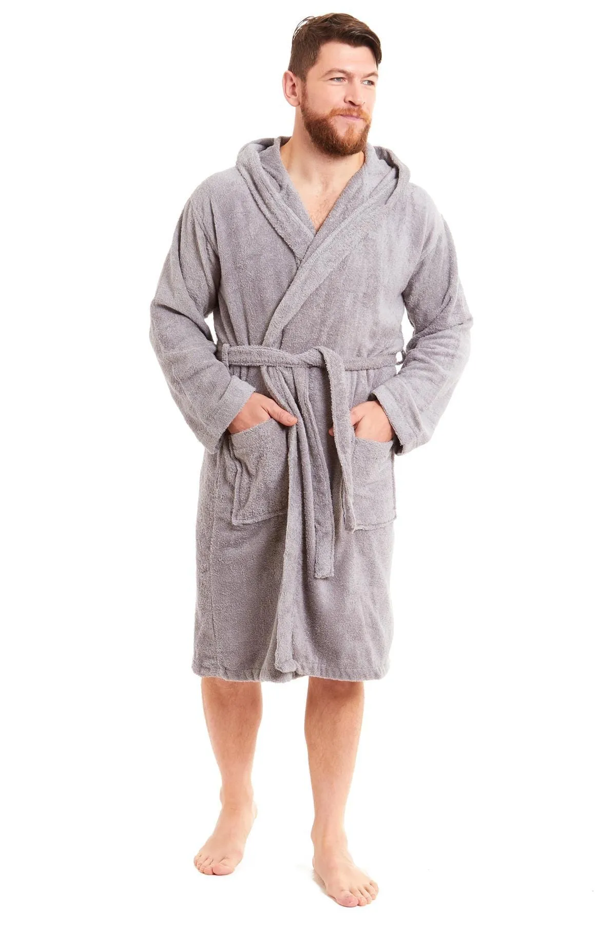 Men's Luxury Bamboo Cotton Hooded Bathrobe Ultra-Soft Towelling Robe for Home Gym and Spa in Multiple Sizes and Colours by Daisy Dreamer