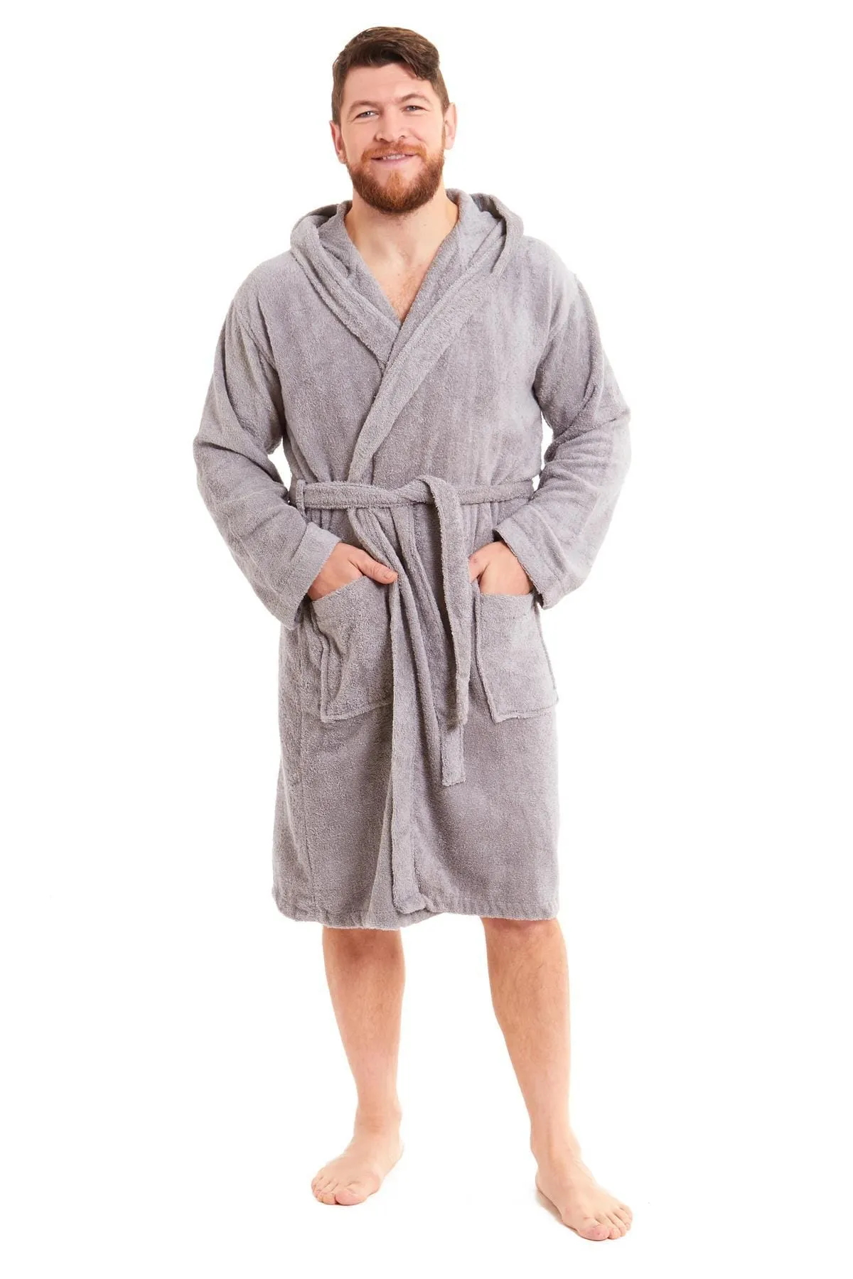 Men's Luxury Bamboo Cotton Hooded Bathrobe Ultra-Soft Towelling Robe for Home Gym and Spa in Multiple Sizes and Colours by Daisy Dreamer