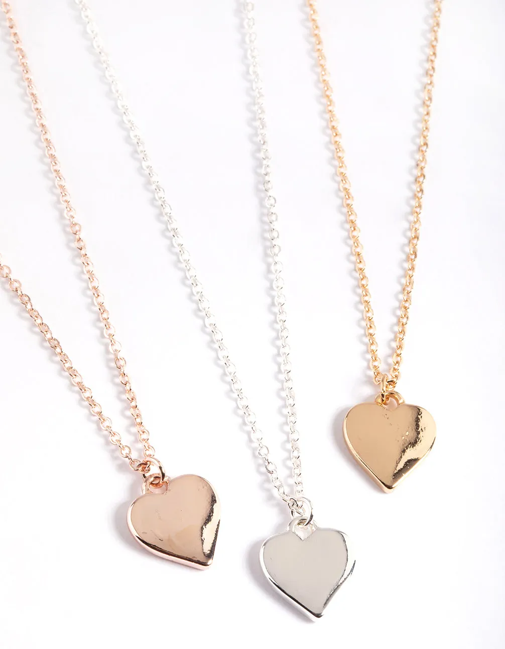 Mixed Metal Polished Heart Necklace Pack