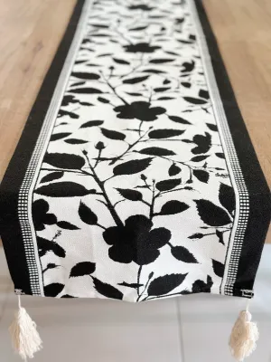 Monochrome Botanical Jacquard Table Runner